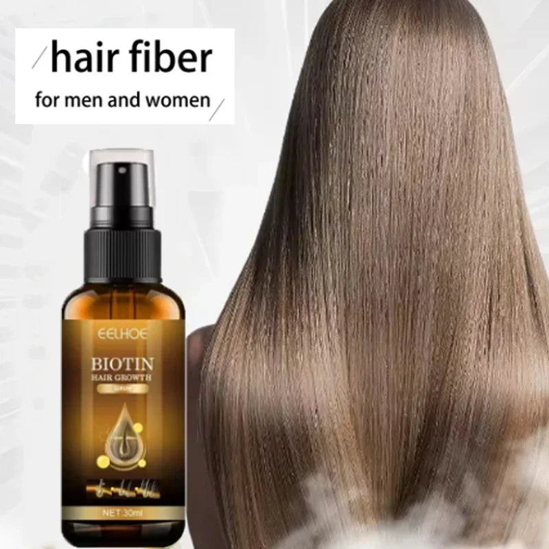 Sérum capilar de biotina junto a cabello largo y brillante